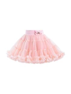 blush pink tulle overlay bow detailing elasticated waistband tiered skirt flared ruffled trim Pink Dress With Ruffle Hem And Voluminous Skirt, Fitted Pink Tulle Bottoms, Spring Tulle Tutu Dress With Bow, Pink Tulle Tutu Dress With Ruffled Skirt, Pink Princess Tulle Skirt, Pink Tulle Princess Skirt, Princess Style Pink Tulle Skirt, Spring Tulle Petticoat With Ruffles, Pink Tiered Tulle Tutu Dress