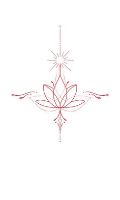 a red line drawing of a flower on a white background