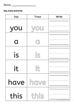 worksheet with words and pictures to practice writing