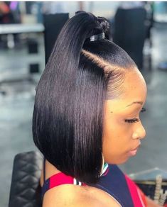 Ponytail With Bob, Ponytail Bob Hairstyles For Black Women, Ponytail Bob, Bob Ponytail, Bob Bangs, Twist Curls, Quick Weave Hairstyles