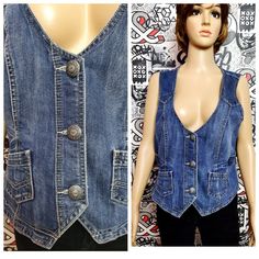 "womens denim Vest Vintage BLUE denim Top BLUE jeans Top jeans Vest cotton Top womens Vest waistcoats Retro Vest jeans Vest cotton Vest L height of the woman in the photo - 180 cm Please refer to photos for details of condition. Condition: good vintage Measurements: Length: 53 cm/20.9\" Bust: 106cm/ 41.7\" Waist: 98cm/38.6\" Tag Size: L /XL note The color on the pictures may vary due to monitor settings and light reflections. Ready to ship Please do not hesitate to contact with me for any questi Trendy Dark Wash Vest With Pockets, Trendy Denim Vest With Pockets, Washed Blue Denim Vest With Pockets, Trendy Medium Wash Denim Vest, Denim Blue Cotton Vest With Pockets, Medium Wash Denim Vest With Pockets, Fitted Light Wash Denim Vest, Light Wash Denim Vest Top, Cotton Denim Vest With Pockets In Medium Wash