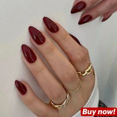 Solid color, christmas nails, holiday nails, red nails, press on nails, medium nails, almond nails, winter nails Kutek Disney, Wine Nails, Casual Nails, Makijaż Smokey Eye, Orange Nails, Minimalist Nails, Classy Nails