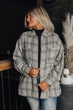 - Cozy meets glam with this beautiful plaid jacket! - Unlined warm material with a plaid print - Rhinestone embellishment - A collared neckline - A button-up front with statement rhinestone buttons - Functional chest pockets as well as hidden side pockets - Long, loose sleeves with rhinestone button closure cuffs - A relaxed silhouette that ends in a straight hemline Measurements S : Bust 46", Hip 46", Length 28.5", Sleeve Length 19.5", Waist 46". M : Bust 48", Hip 48", Length 29", Sleeve Length Fall Flannel Outerwear For Work, Fall Flannel Workwear Outerwear, Flannel Outerwear For Fall Workwear, Flannel Outerwear For Work, Fall Workwear Flannel Shacket, Flannel Outerwear With Button Closure For Work, Flannel Shacket For Workwear In Fall, Button-up Flannel Outerwear For Work, Loose Sleeves