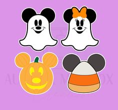 mickey and minnie mouse faces with pumpkins