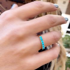 14k Gold Real Turquoise Ring 7 Stones Band Ring December - Etsy Genuine Turquoise Jewelry, Turquoise Wedding Band, Tiny Diamond Ring, Birthstone Band, Turquoise Stone Jewelry, Real Turquoise, Rose Gold Band, Genuine Turquoise, Emerald Jewelry