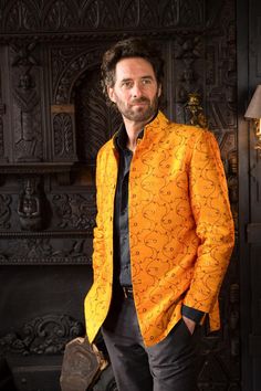 Men's Nehru Style Jacket Golden Yellow Embroidered Silk | Etsy Prince Jacket, Unique Blazer, Mens Measurements, Silk Coat, Secret Pocket, Smart Men, Orange Jacket, Nehru Jacket, Cashmere Jacket