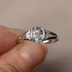 March Birthstone Natural Aquamarine Ring Wedding Ring Sterling - Etsy Canada Half Bezel, Cubic Zirconia Engagement Rings, Sterling Silver Wedding Rings, Aquamarine Engagement Ring, Wedding Rings Solitaire, Aquamarine Rings, Girly Jewelry, Womens Engagement Rings, Bling Bling