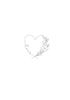 a black and white drawing of a heart with flowers