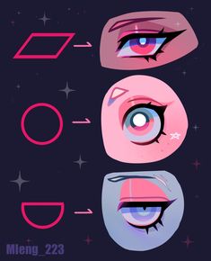 three different types of eyes on a dark background