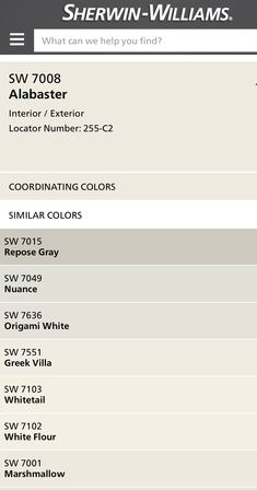 the color chart for shewn - williams's flooring products, including white and gray