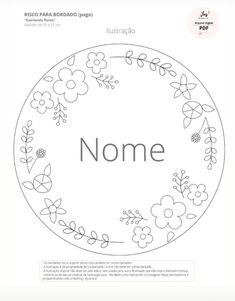 the word nome written in spanish on a white background with flowers and leaves around it