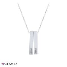 Fun and unique, this personalized necklace gives you the option of adding multiple bars to create your very own stylish look. Celebrate your family unit by engraving the front and back of each bar with the names of loved ones, significant dates, or a special message. Customize in your choice of sterling silver or gold.

This necklace comes with a cable chain in sterling silver, and a dainty rope chain in white, yellow, or rose gold. In gold, you can upgrade to our diamond cut cable chain for a t Personalized Modern Name Necklace For Anniversary, Classic Silver Bar Necklace For Anniversary, Elegant Silver Nameplate Bar Necklace, Elegant Personalized Silver Bar Necklace, Customizable Silver Bar Necklace For Personalized Gift, Silver Custom Name Bar Necklace For Anniversary, Elegant Silver Bar Necklace With Custom Name, Silver Bar Necklace For Anniversary, Silver Name Necklace With Rectangular Pendant For Anniversary