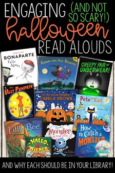 an image of halloween books with text that reads engaging and not so scary halloween read alouds