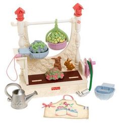 a play set with toys and accessories on a white background