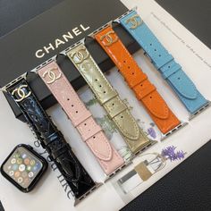 Glossy Leather Craftsmanship: This Apple Watch strap is crafted from high-quality glossy leather, offering a sleek and polished look that adds a touch of luxury to your device. Iconic Chanel Metal Logo: Adorned with the iconic Chanel metal logo, this strap highlights the brand's renowned elegance and prestige, making it a standout accessory for any fashion-conscious individual. Elegant and Sophisticated Design: The glossy finish and refined design of the strap exude sophistication, making it ... Apple Watch Bands Women, Apple Watch Leather, Apple Watch Leather Strap, Premium Watches, New Apple Watch, Luxury Phone Case, Apple Watch Models, Apple Watch Strap, Metal Logo