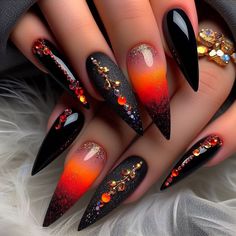 Why won't you follow this lovely exciting profile ! 💕💕💗💫💫 Black Bright Nails, Wiccan Nails, Alice Nails, Baddie Nails Coffin, Cat Claw Nails, Baddie Nails Short Coffin, Baddie Nails Short, Pumpkin Nail Designs, Nail Sunny