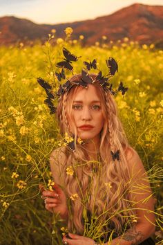 This lovely black butterfly crown features enchanting yellow edges to add a touch of sunshine magic to your dark fairy ensemble. Butterflies are designed from flexible yet sturdy fabric that flutter slightly with any movement or breeze! Complete with three hair clips and an adjustable frame for the perfect fit.  Ready to ship in 1-2 business days ♡ Butterfly Crown, Fairy Butterfly, Fairy Crown, Bohemian Flower, Mermaid Crown, Fairy Hair, Bohemian Flowers, Dark Fairy, Woodland Fairy