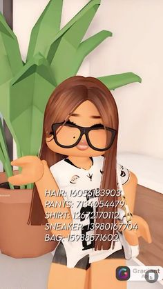 an animated girl with glasses holding a potted plant