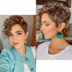 Short Curly Haircuts Edgy, Pixie Hair For Curly Hair, Short Curly Haircuts Pixie Curls, Curly Pixie Wedding Hair, Short Hair Styles Shaved Sides, Pixie Perm Before And After, Short Curly Haircuts Fine Hair, Curly Short Hairstyles For Women, Edgy Short Curly Haircuts