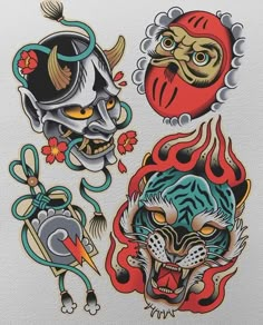 Neo Traditional Tattoos Japanese, American Traditional Japanese Tattoo, Neo Trad Flash Sheet, Neo Traditional Flash Tattoo, Neo Traditional Flash Sheet, New School Japanese Tattoo, Traditional Samurai Tattoo, Old School Japanese Tattoo, Meaningful Japanese Tattoos