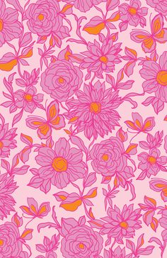 a pink and orange flower pattern on a light pink background with an orange center in the middle