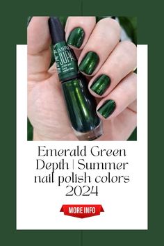 Emerald Green Depth. Deep emerald green is a color of sophistication and depth. Summer nail polish colors 2024 It’s a stunning choice for the fall and winter seasons, reminiscent of evergreen trees and the richness of the holiday spirit. Summer nail polish colors 2024 This color works well with gold accessories, enhancing its regal nature.

#Summernailpolishcolors2024 #summernailpolishcolors
#summernailcolors #trendysummernails #beachnails #nailssummer #simplesummernails #summergelnails #nailsforsummer Summer Nail Polish Colors, Nail Polish Colors Summer, Pinterest Marketing Manager, Summer Nail Polish, Deep Emerald Green, Summer Gel Nails, Gel Nail Design, Polish Colors, Summer Nails Colors