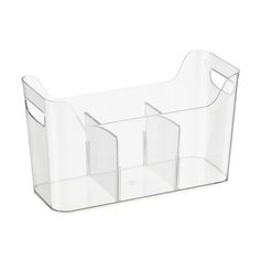 a clear plastic container with three compartments