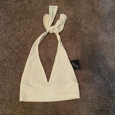 White Tie Halter Top From Zaful! Tags On, Never Been Worn! White Stretch V-neck Halter Top, White Triangle Top For Day Out, Summer White Halter Top For Party, Chic White Triangle Crop Top, White Triangle Halter Top For Spring, White V-neck Halter Top For Summer, White V-neck Halter Top For Beach, Chic Cream Halter Top For Summer, White Triangle Top Crop Top Casual