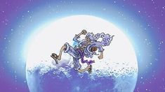 an image of a cartoon character floating in the air on top of a blue planet