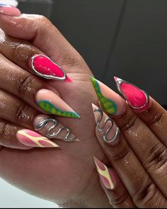 Colorful Nails Summer, Unique Manicure, Nails Summer Nails, Colorful Nails, Waste Of Time