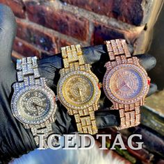 >Case Size: 35mm >Band Size: 8" >Finish: 14k Gold/White Gold/ Rose Gold Plated >Stone: Lab Diamonds >Movement: Quartz Movement >Battery Included >Link: Adjustable White Gold Set, Roman Numeral, Stylish Watches, Custom Watch, Cz Diamond, Diamond Fashion, Wristwatch Men, Roman Numerals, Wrist Watches