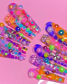 Luxury Baddie, 2000s Nails, Neon Nail Polish, Hello Nails, Hippie Nails, Baddie Nails, Nail Candy