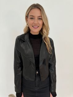 Adroit Atelier Ninon Vegan Leather Jacket in Black available at Barbara Katz Evening Jewelry, Vegan Leather Jacket, Your Values, Leather Jacket Black, Sweater Sale, Jacket Sale, Skirts For Sale, Denim Dress, Clothes For Sale