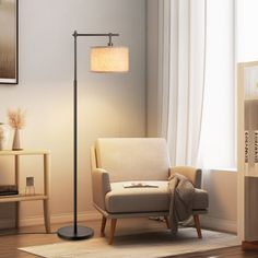 a living room scene with focus on the floor lamp