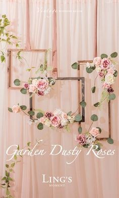 the cover of garden dusty roses, featuring pink flowers and greenery hanging from an old window