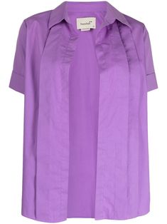 amethyst purple cotton poplin texture spread collar open front short sleeves turn-up cuffs curved hem Amethyst Purple, Cotton Poplin, Sleeve Cotton, Cotton Shirt, Top Shirt, Top Brands, Amethyst, Short Sleeves, Womens Tops