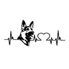 a german shepherd dog with heartbeat and heart sticker on the side of a wall