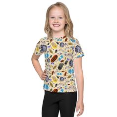 Get a t-shirt for your kids that has it all--colorful design that looks great, and a fit that allows the kiddos to participate in all of their favorite activities and be comfy the whole time. The ultimate kids tee. * 95% polyester, 5% elastane (fabric composition may vary by 1%) * Fabric weight: 6.19 oz/yd² (210 g/m weight may vary by 5% * Premium knit mid-weight jersey * Four-way stretch fabric that stretches and recovers on the cross and lengthwise grains * Regular fit * Crew neck This product is made especially for you as soon as you place an order, which is why it takes us a bit longer to deliver it to you. Making products on demand instead of in bulk helps reduce overproduction, so thank you for making thoughtful purchasing decisions! Playful Short Sleeve T-shirt With All Over Print, Playful T-shirt With All Over Print And Short Sleeves, Playful All Over Print T-shirt For Summer, Playful Summer T-shirt With All Over Print, Unisex Playful Short Sleeve Shirt, Playful White Top With All Over Print, Summer School T-shirt With Character Print, Pill Bug, Designer Dogs