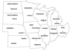 a map of the united states with names and major cities in each state on it