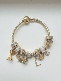 gold pandora charm bracelet (update)  #pandora #pandoracharmbracelets #charmbracelet Gold Bracelet Pandora, Gold Pandora Bracelet Charms, Pandora Gold Charms, Pandora Charms Gold