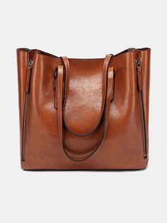 Color: Brown, Black, Green, Wine Red Material: PU leather Style: Vintage Pattern: Solid Hardness: Slightly Soft Capacity: 4A Magazine Dimensions: 11.42x 5.12x 12.99inch (29 x 13 x 33cm) Handbag Luxury, City Tote Bag, Sacs Tote Bags, Vegan Tote Bag, Totes Bag, Handbags Affordable, Handbag Women, Shoulder Messenger Bag, Leather Messenger