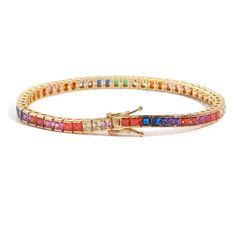 PRICES MAY VARY. 【Stunning Design】Each square of this bracelet is inlaid with colorful moissanite, creating a unique and eye-catching design, versatile and suitable for both men and women. 【High Quality Material】This bracelet is made of 14K Gold and Moissanite, made of high quality and safe material, which will not cause any allergies or irritations. 【Product Size】This bracelet weighs about 16 grams, the chain length is 18cm (7 inches) / 20 cm (8 inches), and the chain width is 4mm (0.16 inches) Gold Tennis Bracelet, Bracelet Rainbow, Bracelet For Her, Best Friend Jewelry, 18k Gold Jewelry, Evil Eye Bracelet, Keep Jewelry, Tennis Bracelet, Jewelry Gift Box