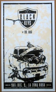 an old black and white poster with the words black keys on it's side