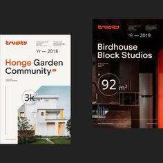 three brochures for the birdhouse and home garden community, including one with an orange door