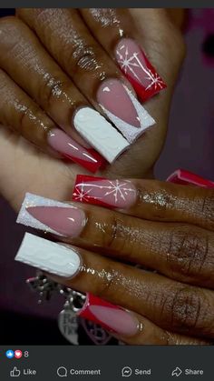 Medium Acrylic Christmas Nails, Pink Christmas Nail Designs Simple, Red And White Sweater Nails, Christmas Nails Short Square Acrylic, Christmas Nails For Brown Skin, Chirmast Nails, Nail Idea Winter, Christmas Shorties Nails, Christmas Nails Acrylic Designs