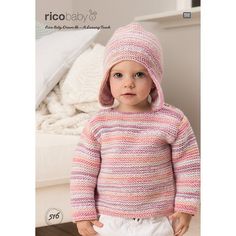 Rico Baby Dream DK - A Luxury Touch Pattern 516 - Hat & Sweater Summer Knitting Patterns, Crochet Bib, Knit Suits, Pull Bebe, Baby Garments, Baby #5, Designer Baby, Couture Mode