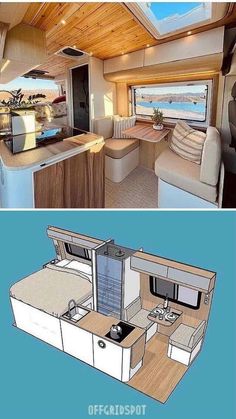 the inside and outside view of a motorhome that has been built to look like a boat