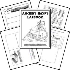 an ancient egypt lapbook with pictures and instructions on the front, in black and white