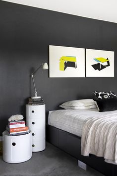 art. charcoal Kendall Charcoal Bedroom, Dark Grey Bedside Table, Kartell Bedside Table, Kartell Side Table Bedroom, Kartell Componibili Bedside Tables, Steel Bedside Table, Nlack Bedside Tables, Interior Design Per La Casa, White Ceiling