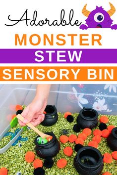 monster stew Halloween sensory bin Halloween Sensory Table, Halloween Sensory Activities, Halloween Sensory Play, Halloween Sensory Bin, Halloween Activities Preschool, Classroom Halloween Party, Preschool Crafts Fall, Halloween Class Party